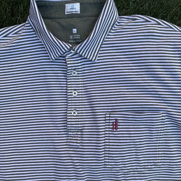 Johnnie-O Original 4 Button Hangin’ Out Pine Striped Short Sleeve Polo Shirt XL - Picture 6 of 10